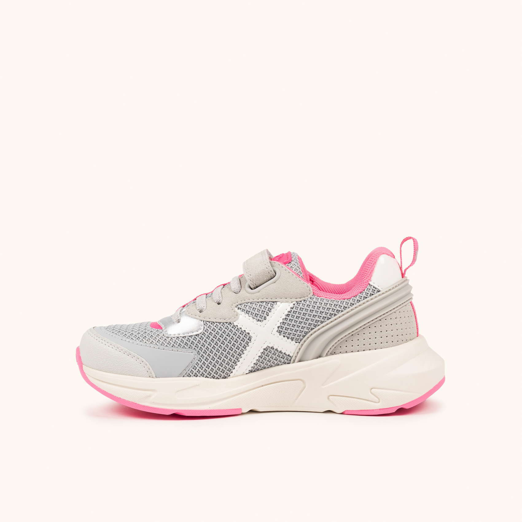 Zapatilla Infantil Gris y Rosa con Cierre de Velcro MUNICH MINI TRACK VCO 24