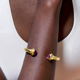 Brazalete de Cristal Morado acabado en oro amarillo de 18k