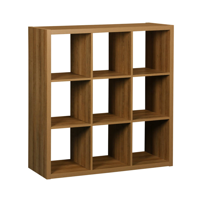Etagère bibliothèque cubique 3 niveaux 9 compartiments. casiers. effet bois de manguier. L 111.2 x P 39 x H 111.2cm