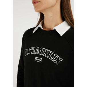 Sudadera de Mujer Varsity Oversized Crew Neck Blanco y Negro D.Franklin