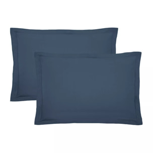 Lot de 2 taies percale de coton uni bleu Giulia denim