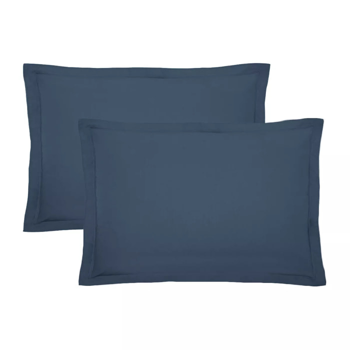 Lot de 2 taies percale de coton uni bleu Giulia denim