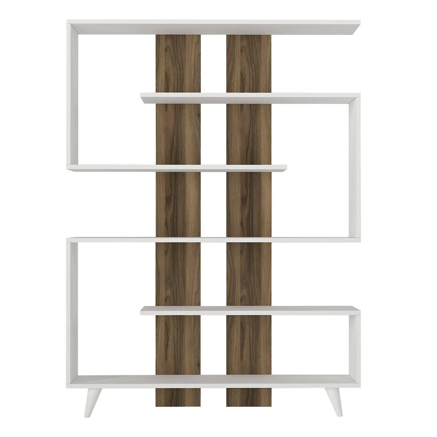 Libreria Dmandell, Scaffale da ufficio, Mobile portalibri, Biblioteca, 120x20h162 cm, Bianco e Noce