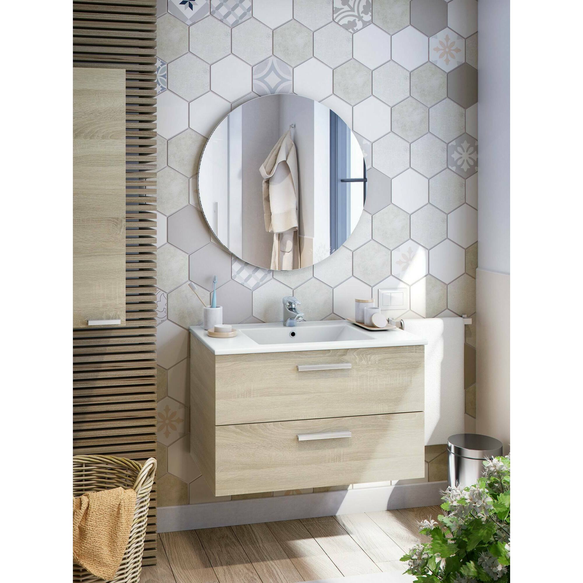 Mobile sottolavabo Felix, Mobiletto da bagno, Contenitore porta lavabo, Armadio per lavandino, 80x45 h50 cm, Rovere