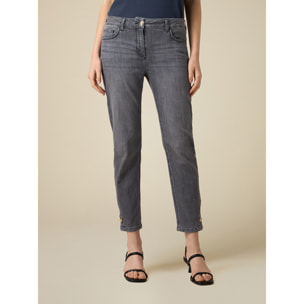 Oltre - Vaqueros skinny grises con botones joya - Gris