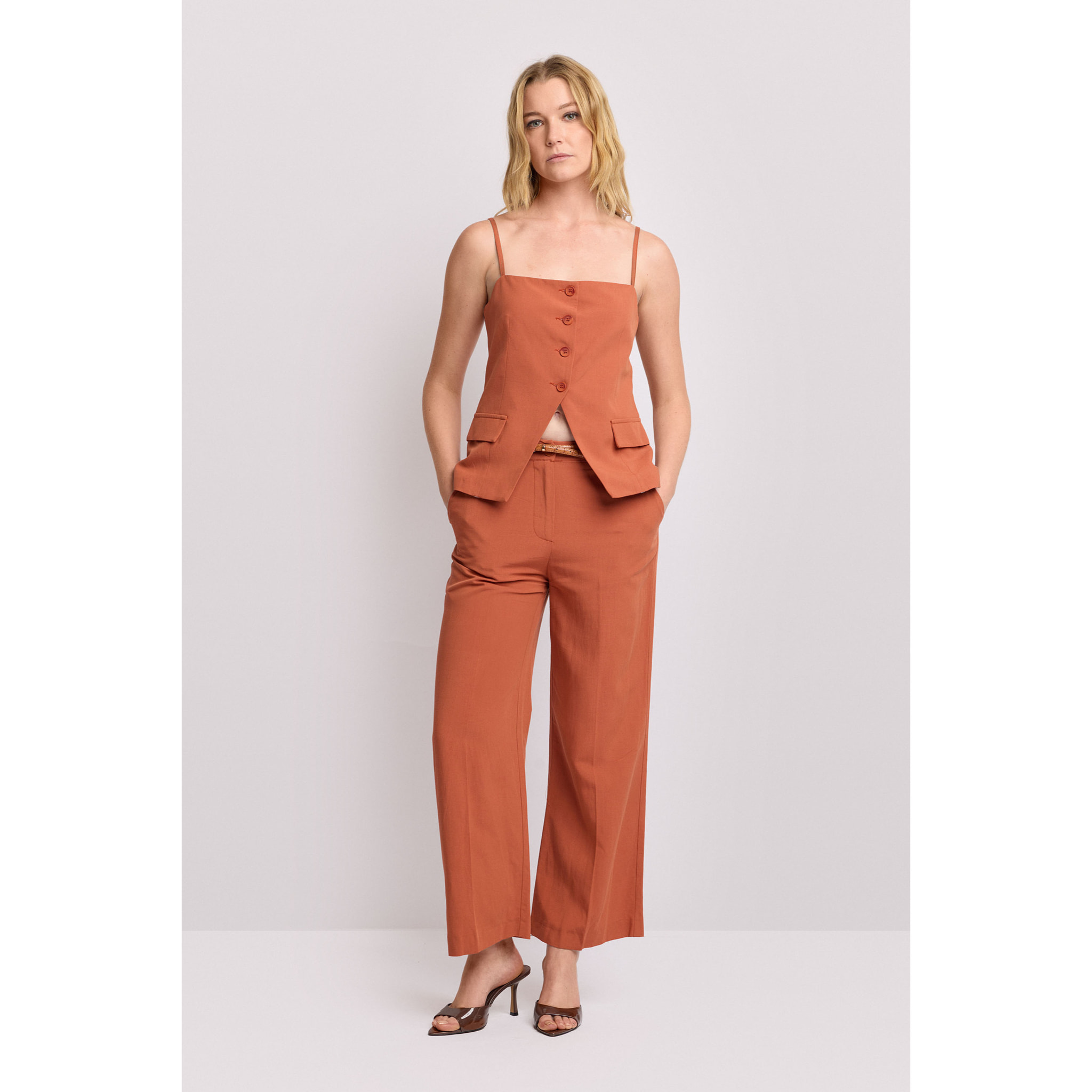 Kocca - Top sartoriale con spalline e bottoni Donna, Tinta unita, Scollo quadrato