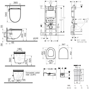 Pack WC Bati-support Geberit + WC sans bride SAT avec bidet thermostatique + Abattant softclose + Plaque Blanche (SATCleanGeb3)