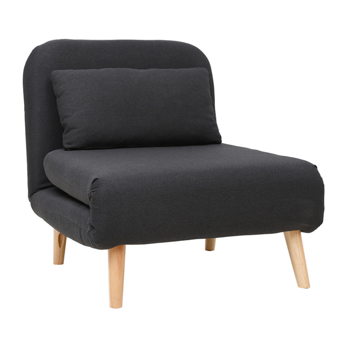 Fauteuil convertible scandinave en tissu gris foncé et bois clair AMIKO