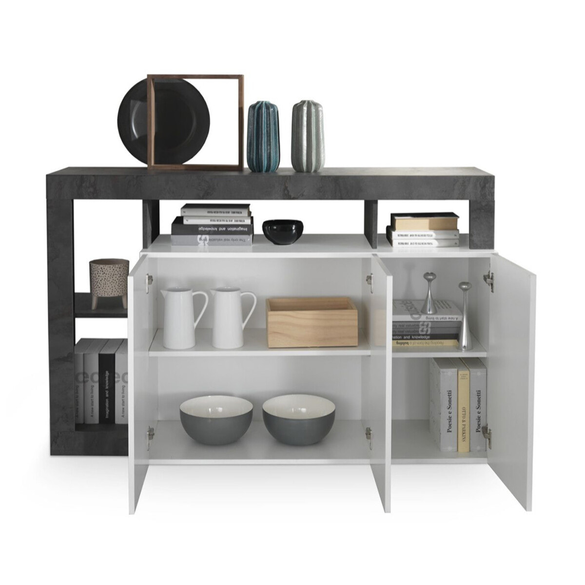 Lou - buffet bas - 3 portes - 146 cm - Gris / Blanc