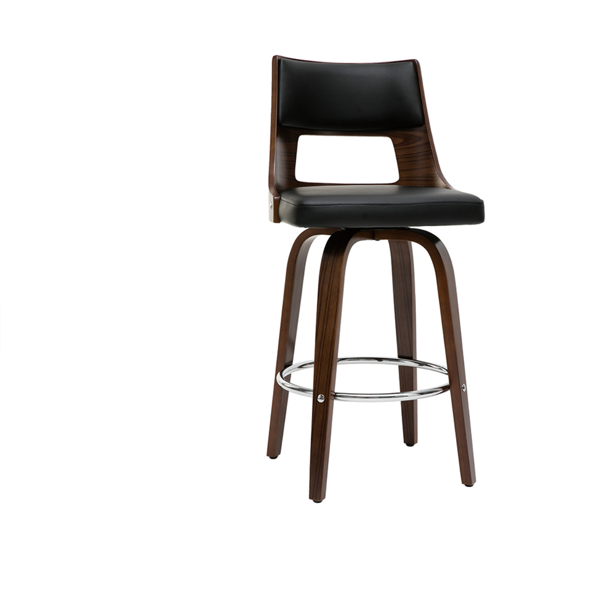 Tabouret de bar vintage pivotant noir et bois foncé GARBO