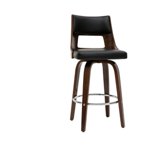 Tabouret de bar vintage pivotant noir et bois foncé GARBO