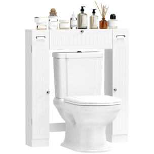 Mueble sobre Inodoro, Armario sobre Inodoro, Mueble de Baño con 2 Armarios Laterales, Cajón Abatible, Portapapeles, Estantes Ajustables, para Lavanderías, Espacios Pequeños, 88x18x98 cm, Blanco