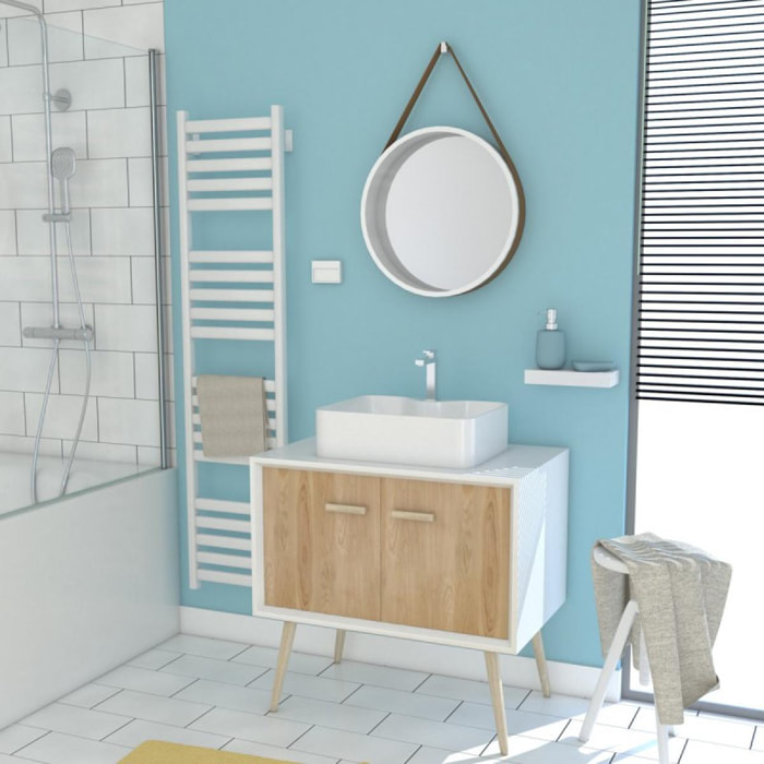 Pack scandinave avec vasque carrée et miroir barbier - Bois