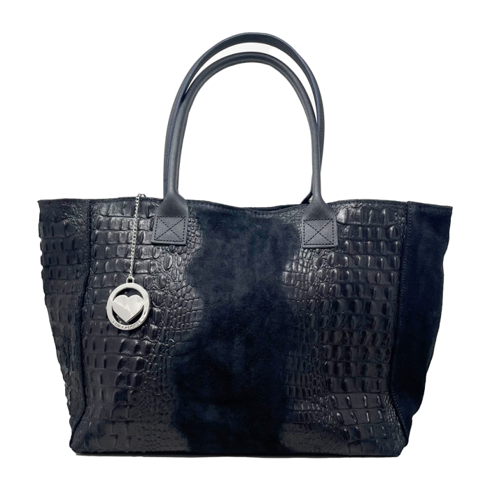 Chicca Borse - Borsa a Spalla Donna in Vera Pelle - Colore Cocco Nero