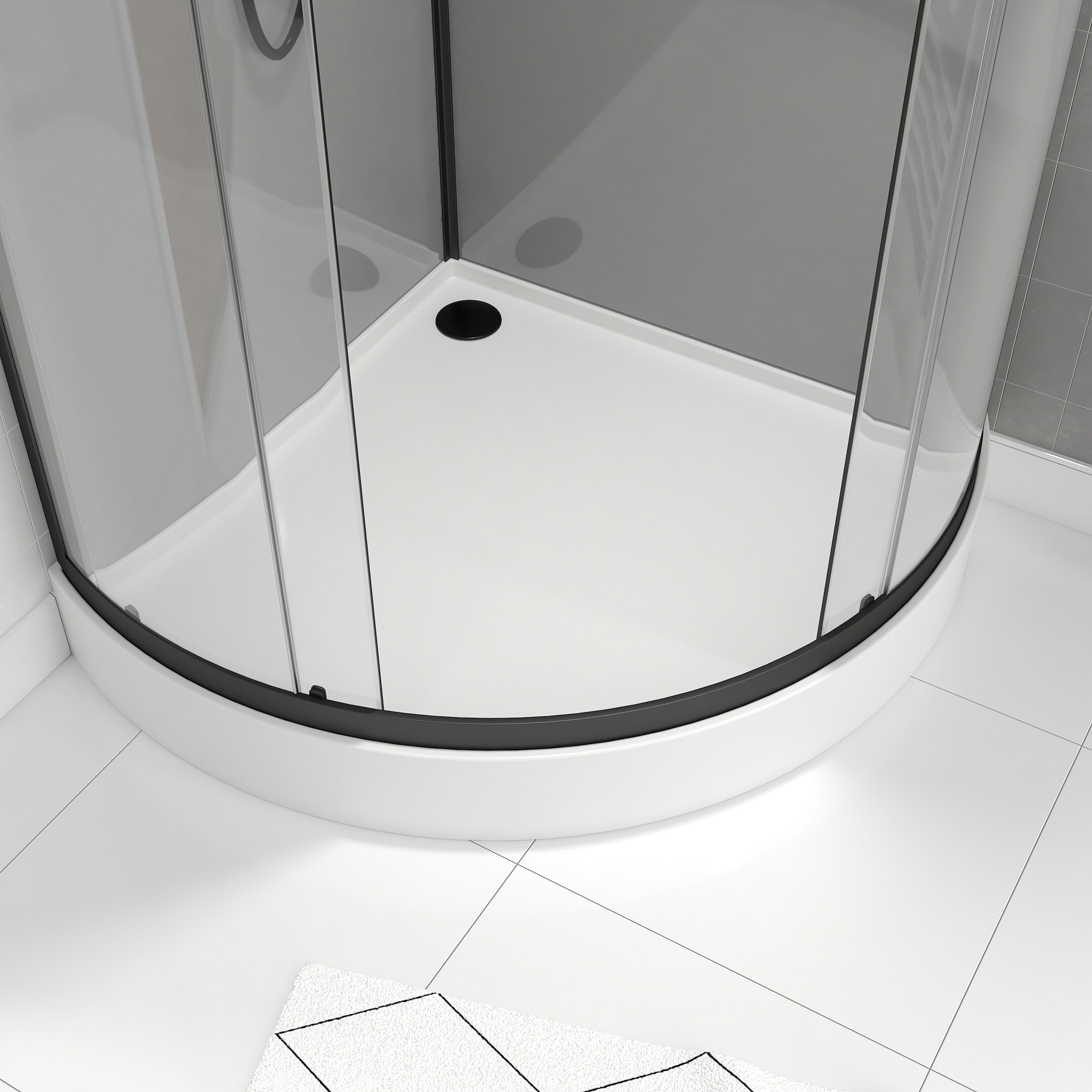 Cabine de douche 1/4 de cercle 90x90x215/230 cm - Fonds Gris Profilés Noir Mat - FOGGY