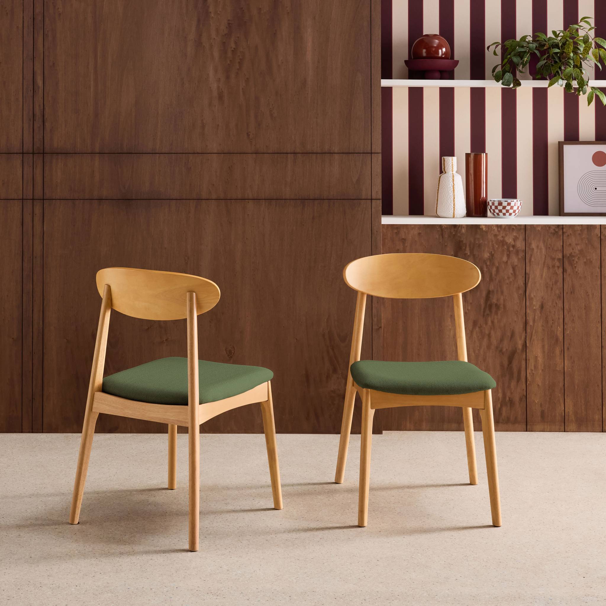 Chaise vintage bois d'hévéa naturel et tissu (lot de 2) ARIA
