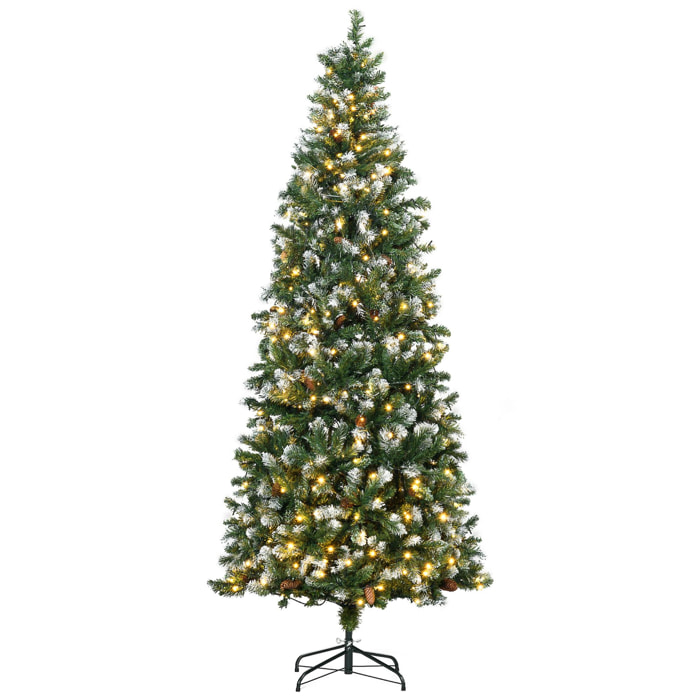 Árbol de Navidad Artificial con Luces LED Altura 230 cm Árbol de Navidad Estrecho con 1051 Ramas 45 Piñas y Polvo Brillante Base Plegable Ø100x230 cm Verde