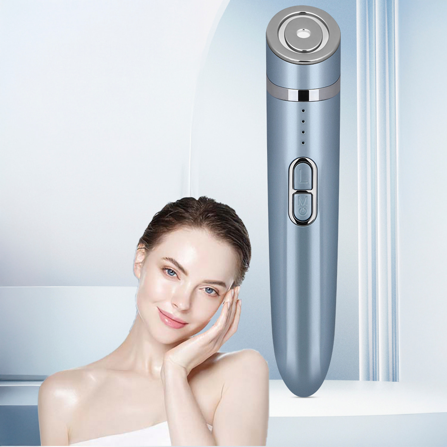 Instrumento de belleza con 4 modos: EMS, RF, función ultrasónica y luminoterapia.