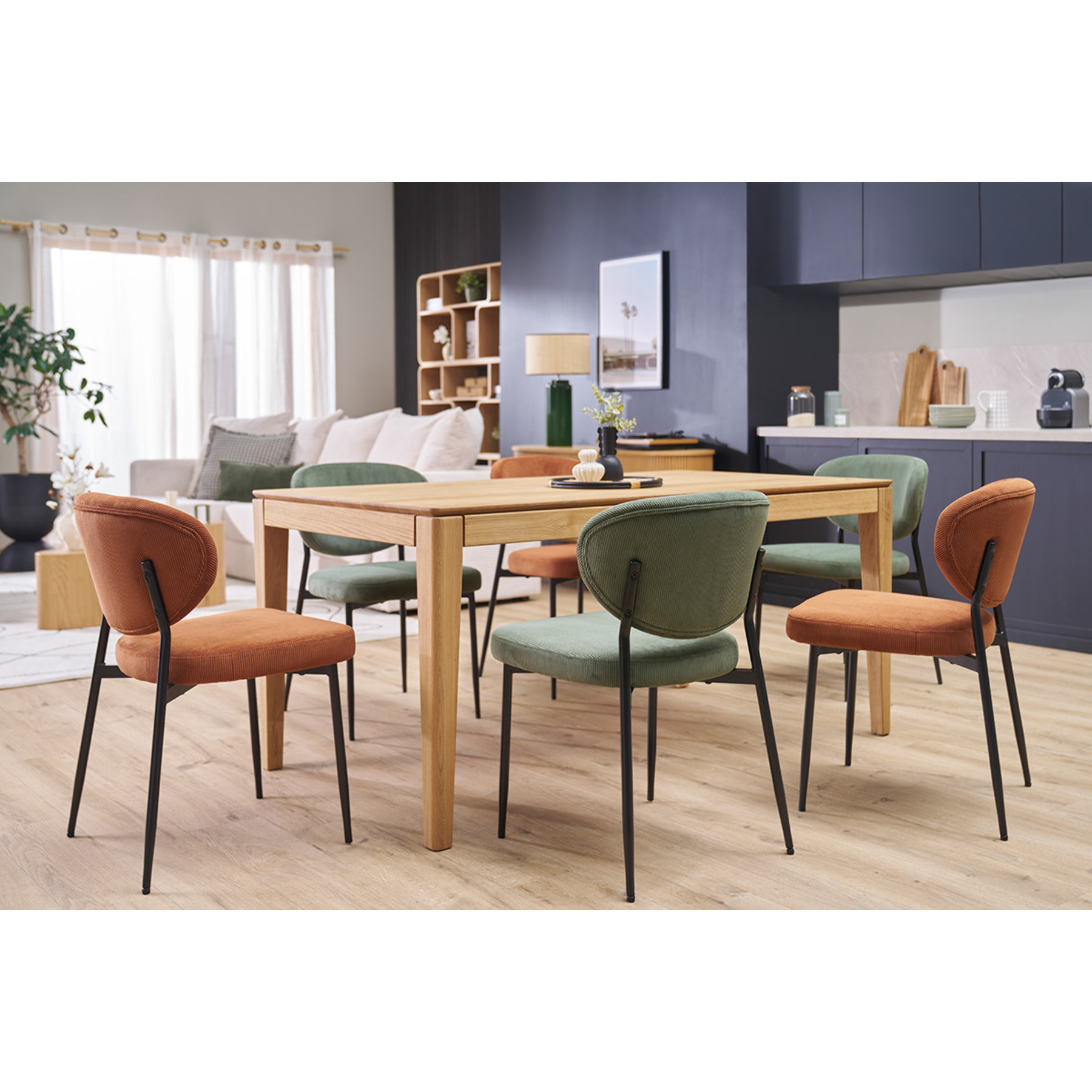 Chaises en tissu velours côtelé jaune curry et métal noir (lot de 2) BREKA