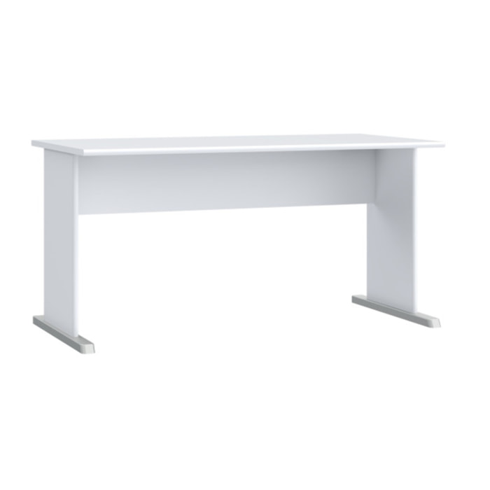 Bureau L. 144 cm décor blanc avec piètement effet aluminium - MIA