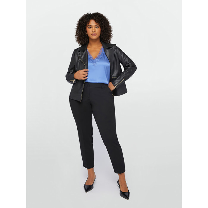 Fiorella Rubino - Top in raso con scollo a V in pizzo - Azzurro