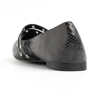 Ballerina a punta con doppia fibbia - NERO