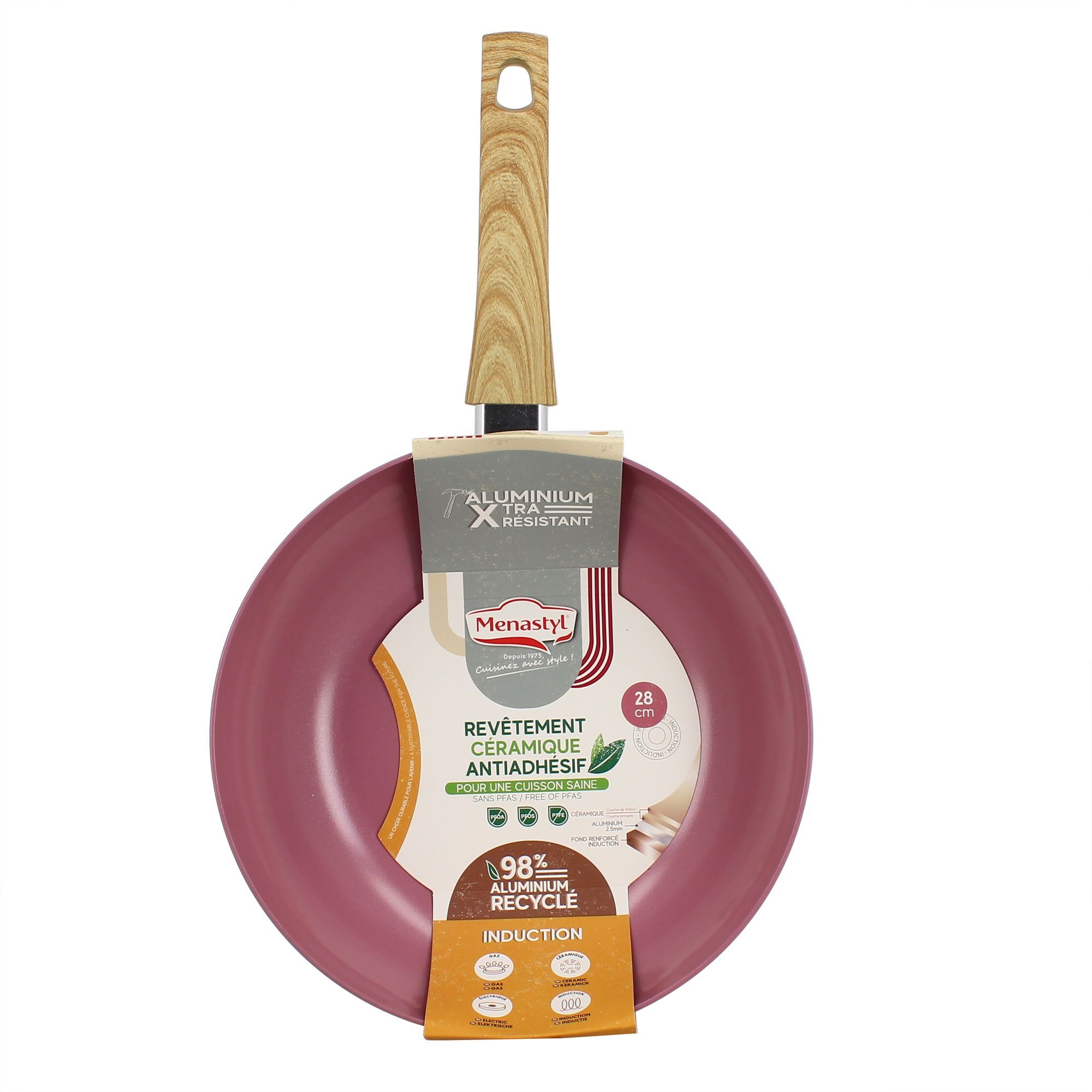Wok 28cm en aluminium recyclé lilas - tous feux COLORAMA