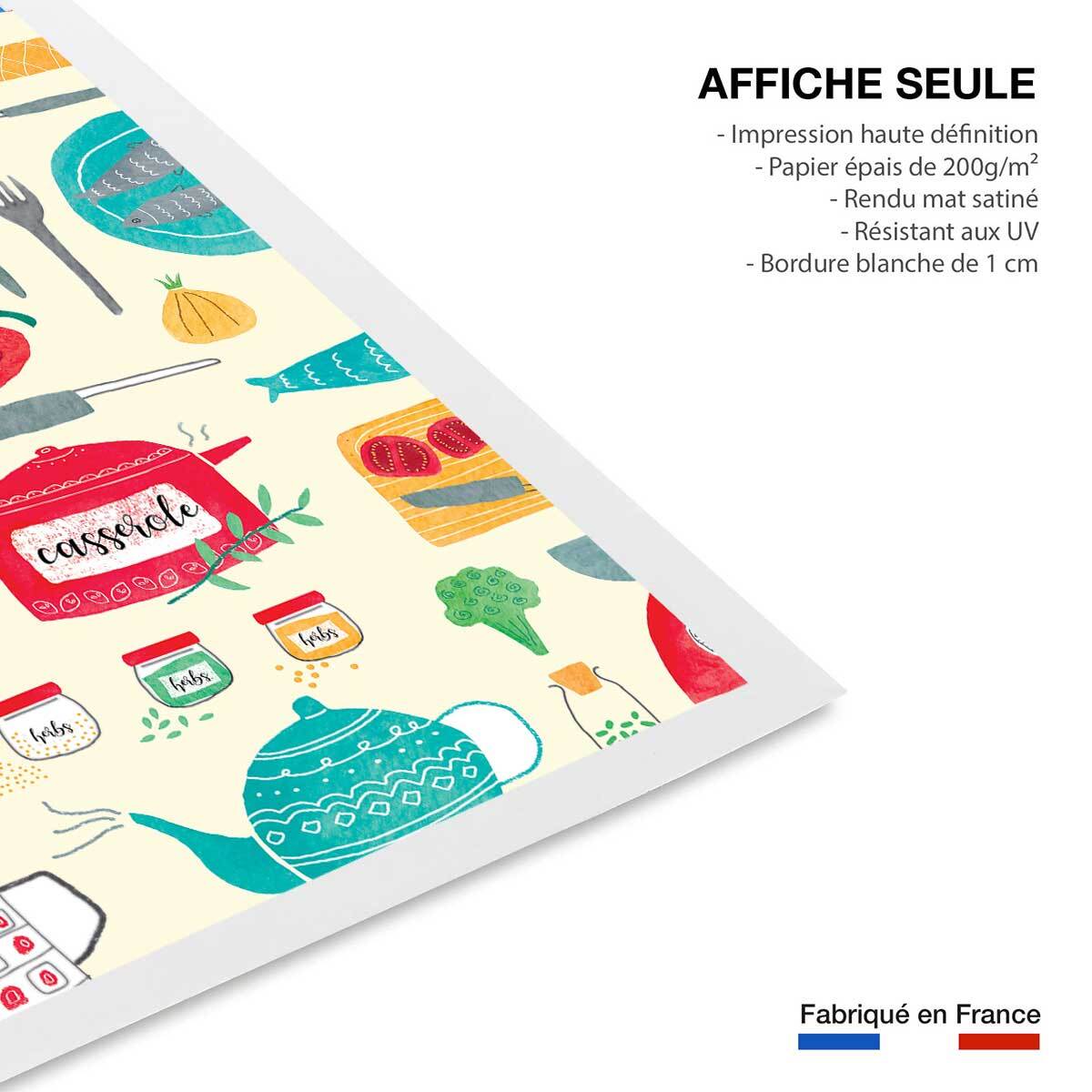 Affiche cuisine set de vaisselle Affiche seule