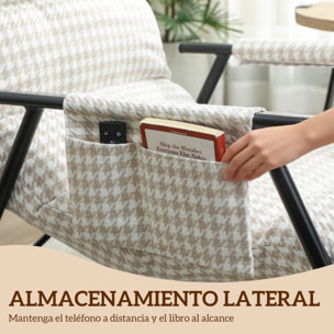 Silla Mecedora con Respaldo y Reposapiés Ajustables, Mecedora Sillón Balancín 105°, Tapizada en Lino, con Bolsillo Lateral y Marco de Metal, Carga 120 kg, para Dormitorio, Salón, Gris y Blanco