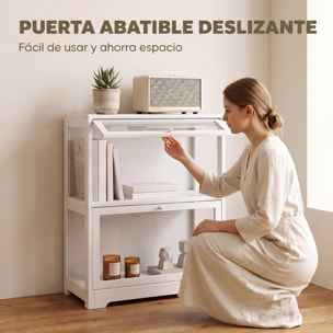 Vitrina Expositora para Colecciones de 2 Niveles, Vitrina con Puertas Abatibles de Acrílico, Anti-vuelco, Armario Auxiliar para Perfumes, Figuras de Decoración, 59,5x30x73 cm, Blanco