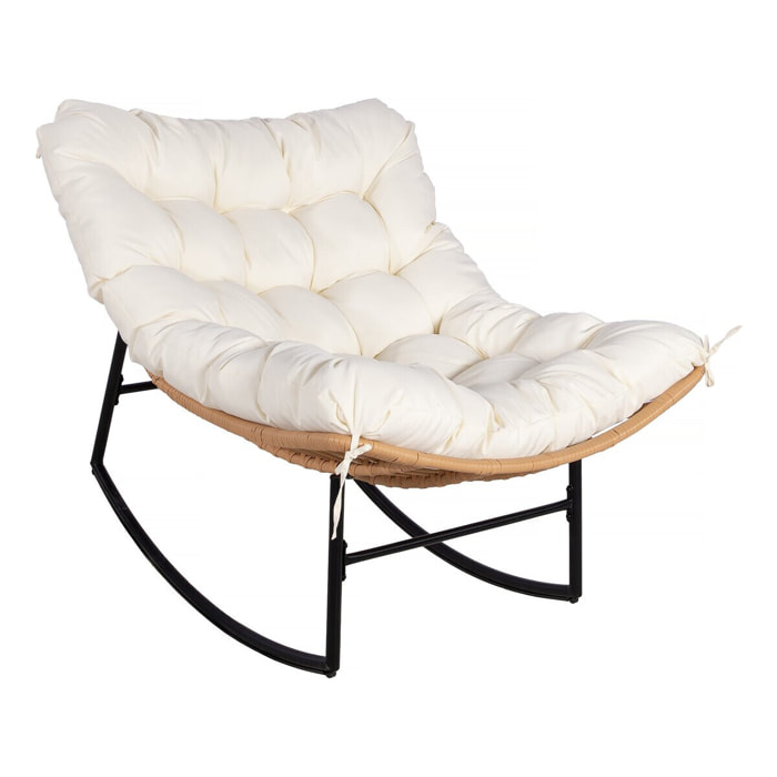 Fauteuil à bascule papasan avec coussin intérieur/extérieur "Papaya" - Beige