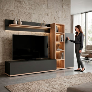 Parete Attrezzata Mobile TV Libreria Armadio Mensola Vani Multifunzione Design Contemporaneo Living Arredo Casa 240 x 40 x 127 Cm Antracite E Rovere