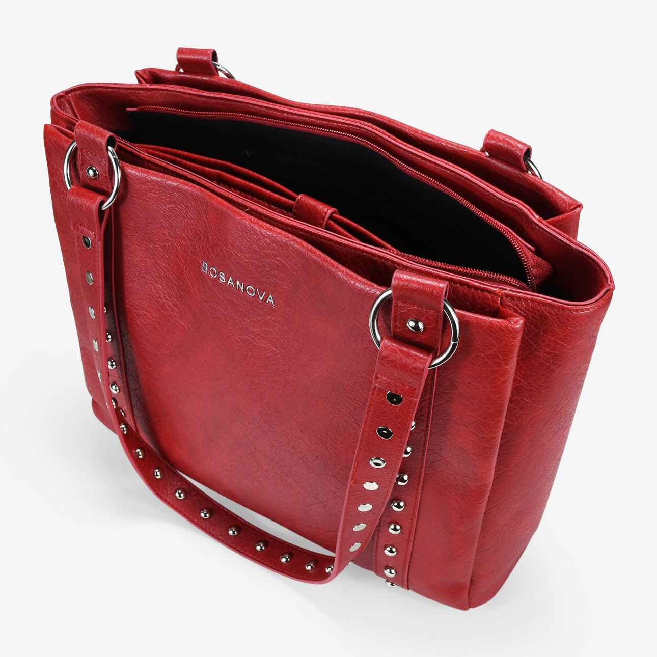 Bolso shopper rojo para portátil con tachuelas