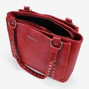 Bolso shopper rojo para portátil con tachuelas