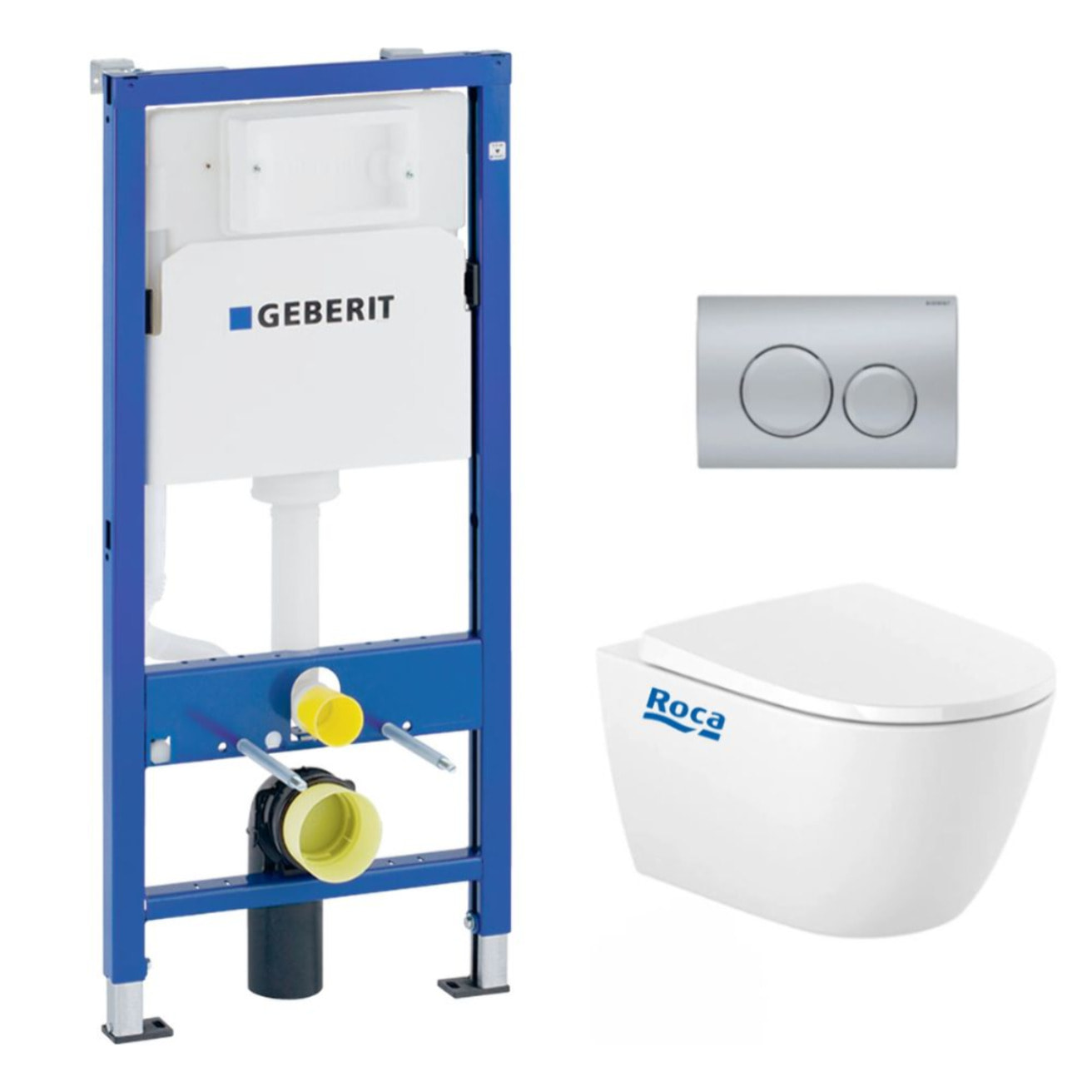 Pack WC Bati Geberit UP100 + Cuvette Roca Ona sans bride fixations invisibles + Plaque chrome mat (OnaGeb9)