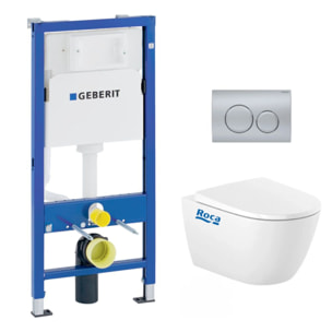 Pack WC Bati Geberit UP100 + Cuvette Roca Ona sans bride fixations invisibles + Plaque chrome mat (OnaGeb9)