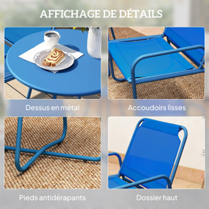 Ensemble salon de jardin 3 pcs 2 fauteuils et table ronde bleu