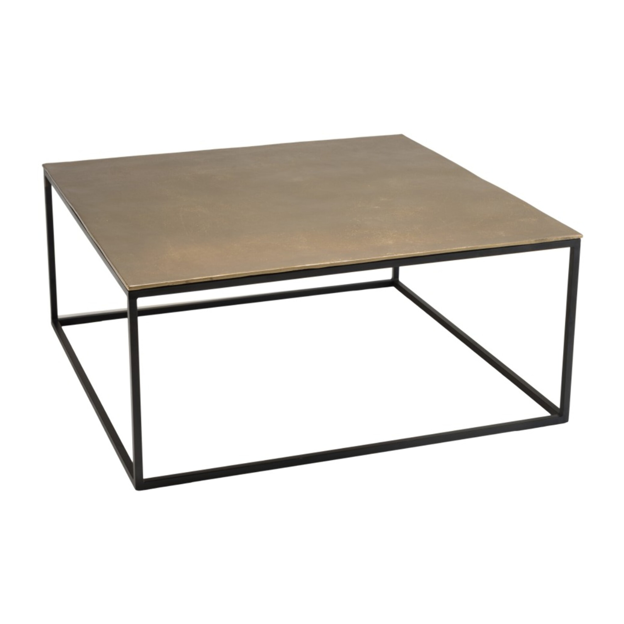 JOHAN - Table basse carrée 90x90cm aluminium doré et noir pieds métal