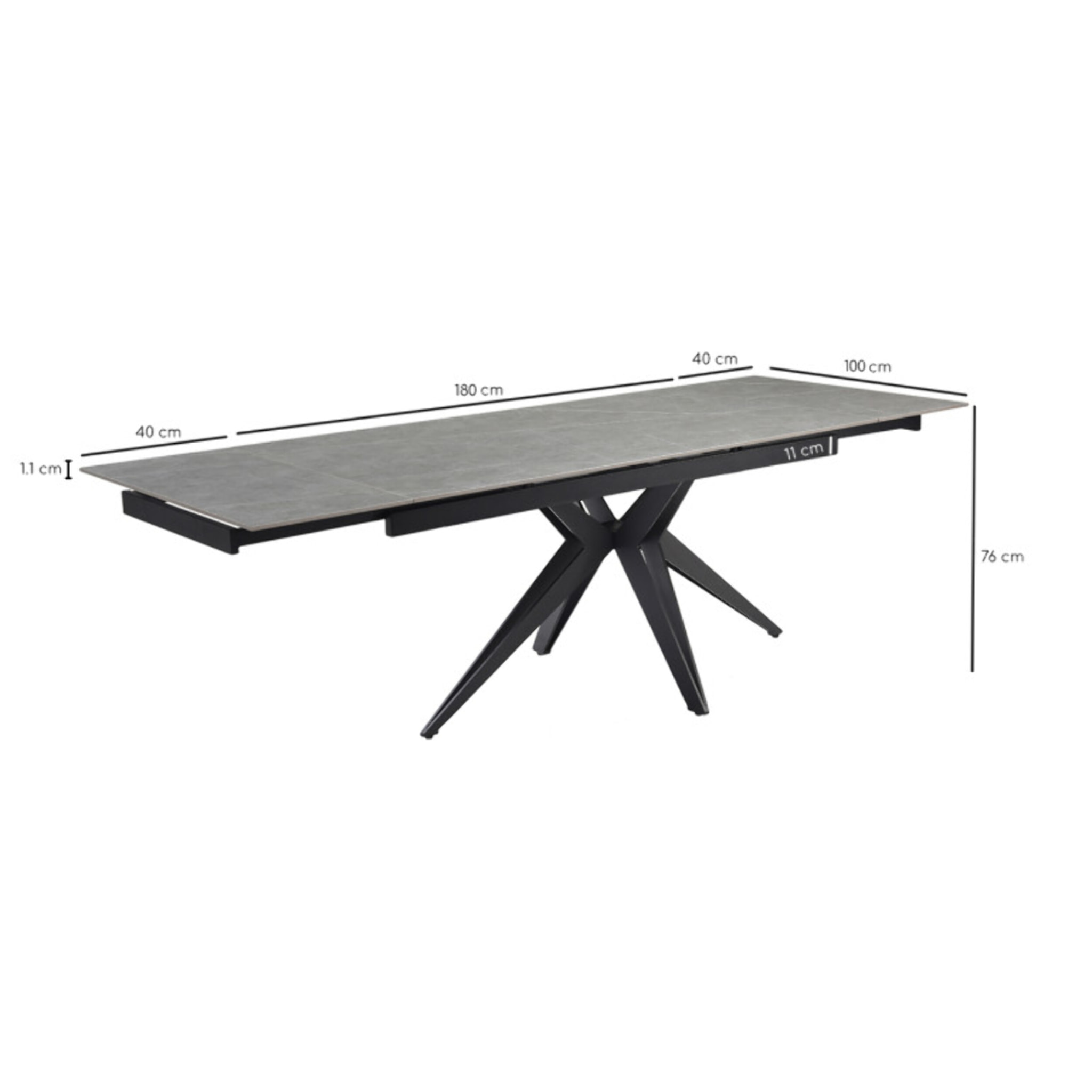Table extensible céramique gris laqué 180/260cm - 8 piètements - UNIK