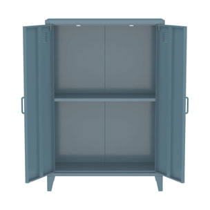 Commode/armoire en métal bleu. 2 espaces de rangement