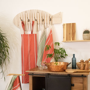 Torchon en coton et lin à rayures - Carmin