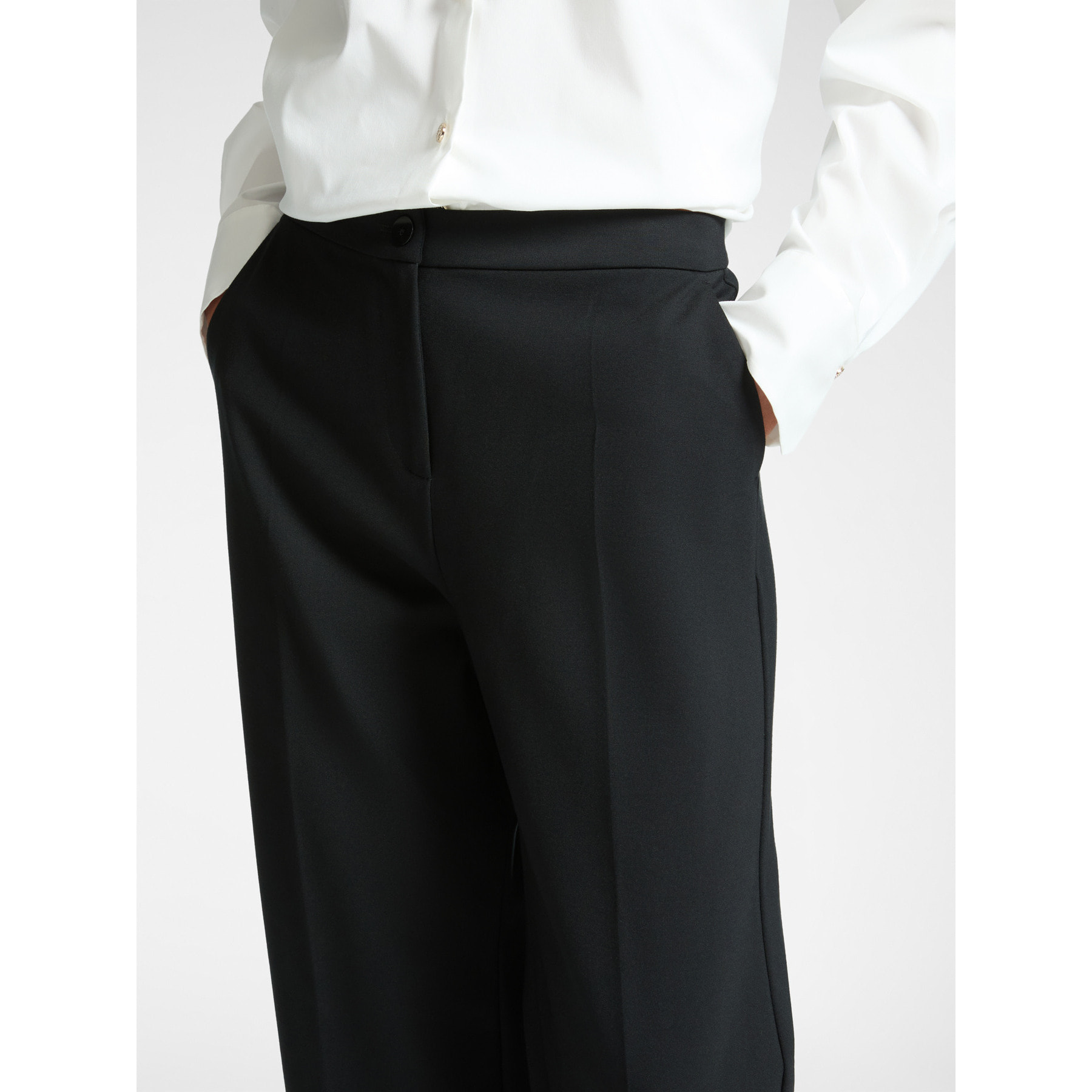 Elena Mirò - Pantaloni gamba larga con risvolto - Nero