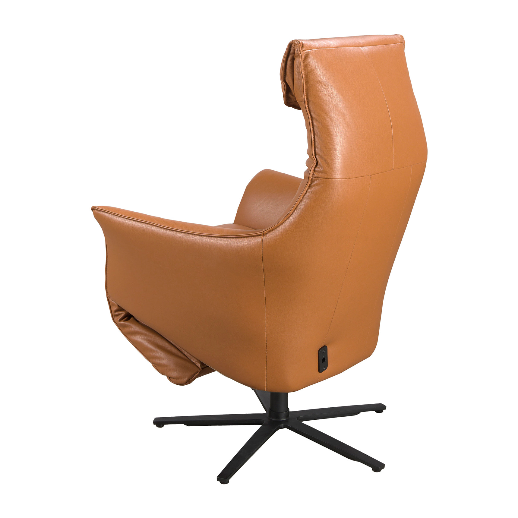 Sillón Angel Cerdá relax giratorio con reposabrazos con asiento y respaldo tapizados en piel de origen vacuno en marrón patas de acero inoxidable en epoxi negro con mecanismo relax eléctrico 78x70x115cm