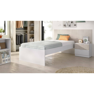 Letto singolo Guillermo, Sommier per camera da letto, Giroletto per stanza, Struttura porta materasso, 146x195 h106 cm, Bianco e Rovere