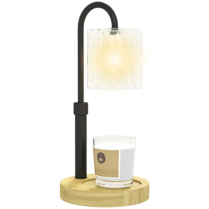 Lámpara de Mesita de Noche Lámpara Calefactora de Velas con Base de Madera Pantalla de Vidrio y Varilla Lámpara de Mesa para Dormitorio Salón Ø15x32,5 cm Multicolor