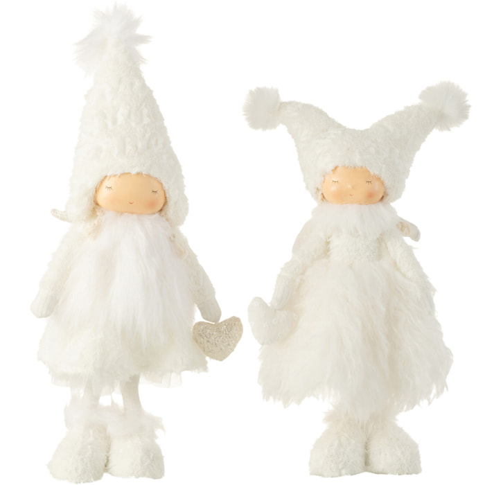 J-Line figurine de Noël Ange Coeur - textile - blanc - large - 2 pièces