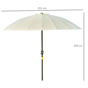 Parasol inclinable rond avec manivelle métal fibre de verre Ø 2,55 m polyester haute densité beige