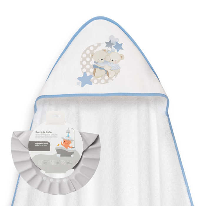 Capa Baño 1X1 Mod Lovely Bear+ Gorro Bco/Azul