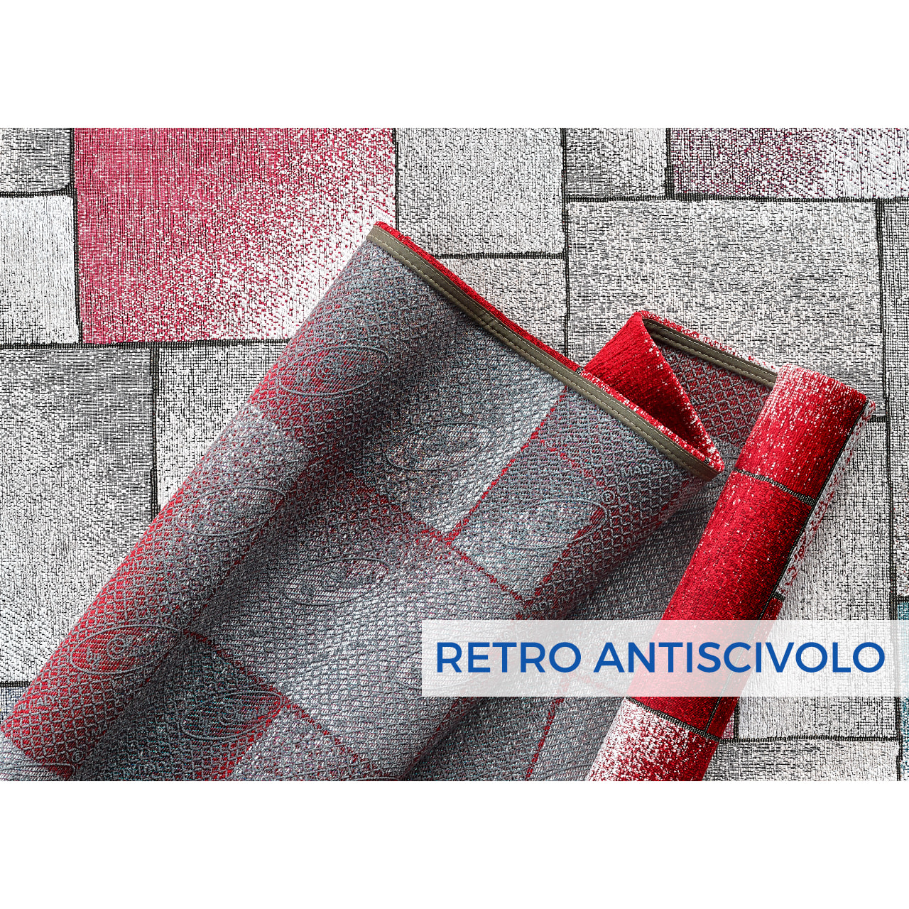 Tappeto Jacquard Ideale Salotto Camera Ingresso Made In Italy Antiscivolo, Lavabile, Morbido Disegno Tetrix Rosso By Suardi