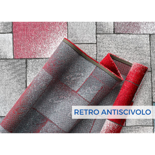 Tappeto Jacquard Ideale Salotto Camera Ingresso Made In Italy Antiscivolo, Lavabile, Morbido Disegno Tetrix Rosso By Suardi